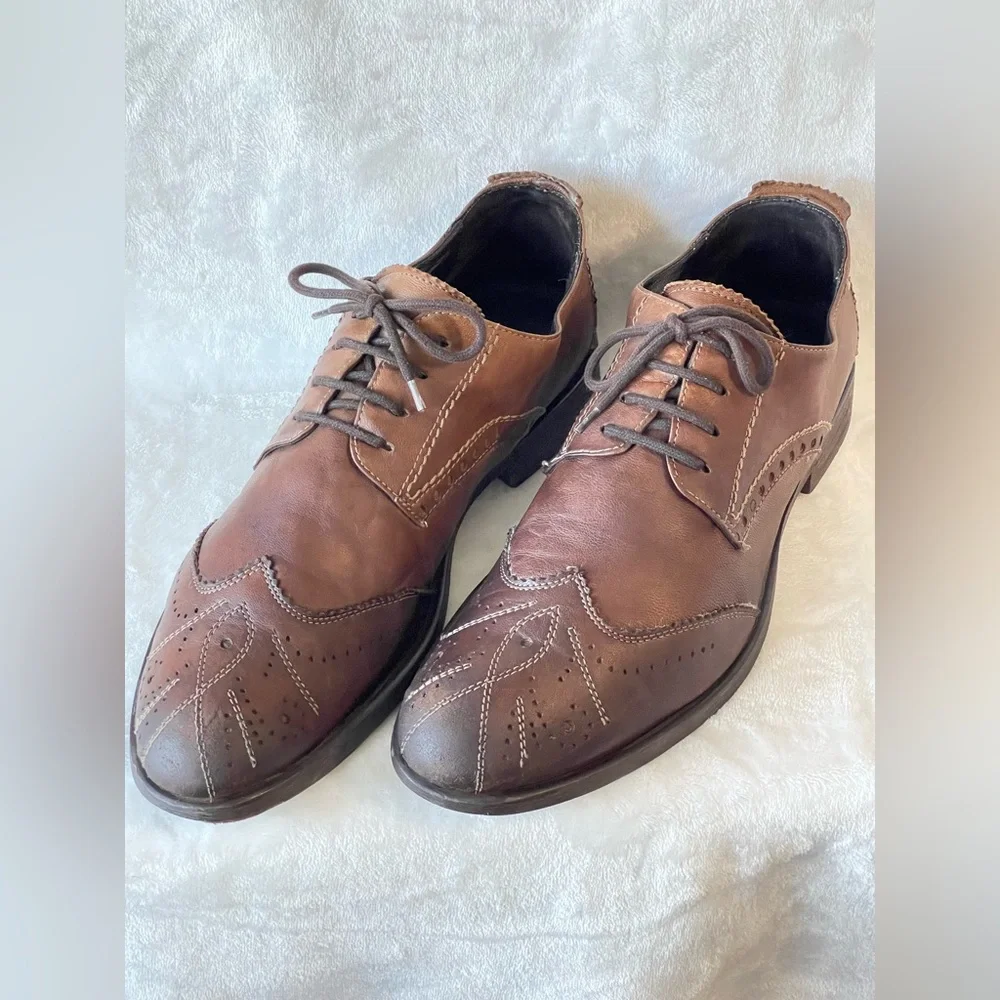 VERO CUOIO Men's 11 Brown Leather Oxfords Dress Lace Up Shoes made in Italy